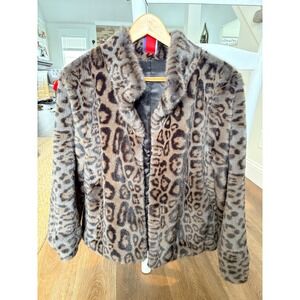 pretty rugged faux leopard print reversible bomber jacket size women's‎ XL